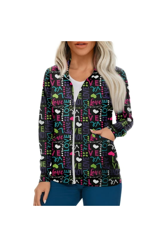 Women's Warm Up Scrubs Jacket Zip Front Long Sleeve Scrub Jackets Nurse Uniform Dark Gray M