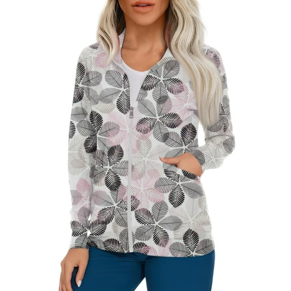 IYYVV Women's Warm Up Scrubs Jacket Zip Front Long Sleeve Scrub Jackets Nurse Uniform Light Gray S