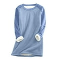 thumbnail image 1 of IYYVV Women's Winter Warm Sherpa Lined Sweatshirt Pullover Crewneck Long Sleeve Fleece Lined Thermal Shirts Loungewear Tops Blue S, 1 of 4