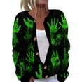 thumbnail image 1 of IYYVV Womens Halloween Cardigan Sweaters Ghost Print Button up Cardigans Fall Winter Warm Sweater Coats Green S, 1 of 6