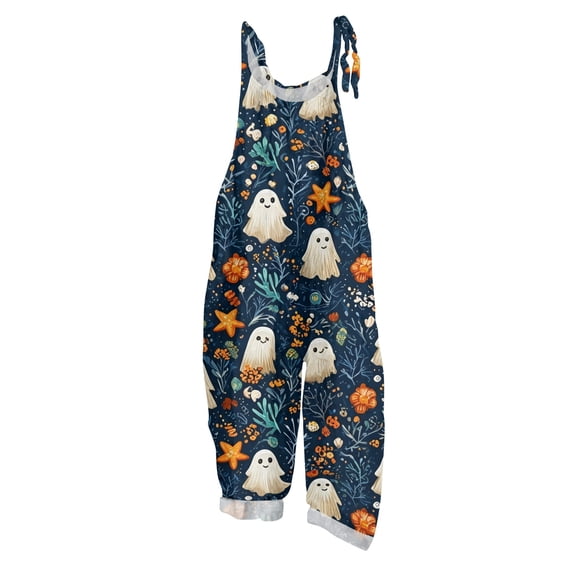 IYYVV Womens Halloween Jumpsuit Sleeveless Ghost Graphic Romper Pants Adjustable Strap Baggy Overall Dark Blue 3XL