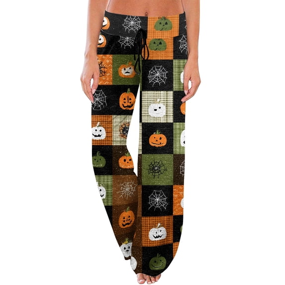 IYYVV Womens Halloween Pajamas Pant Funny Pumpkin Graphic Drawstring Sleepwear Halloween Stretch Lounge Ghost Face Trendy Clothes Green M
