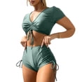 thumbnail image 1 of IYYVV Womens High Waisted Bikini Sets Short Sleeve V Neck Two Piece Swimsuit Ruched Side Tie Bathing Suit Light Green S, 1 of 7