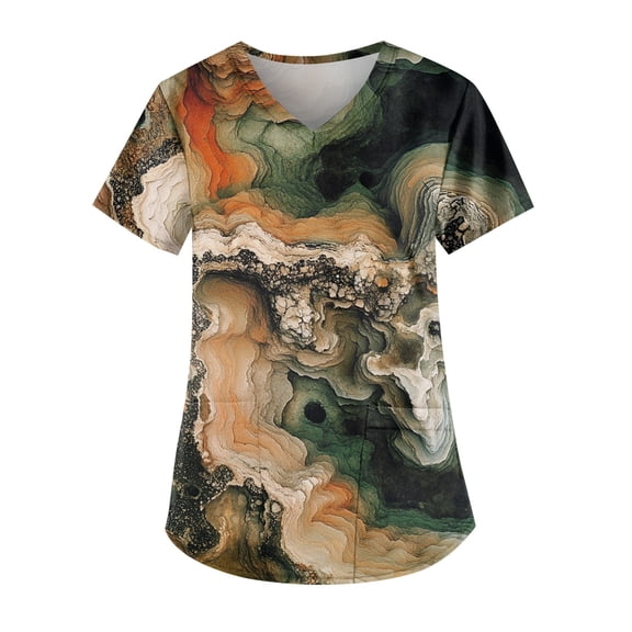 IYYVV Womens Nurse Uniforms Summer Stretch Breathable Scrubs for Women Tops V Neck Short Sleeve Nurse Shirt Tops Medical Scrubs with Pockets Khaki 3XL