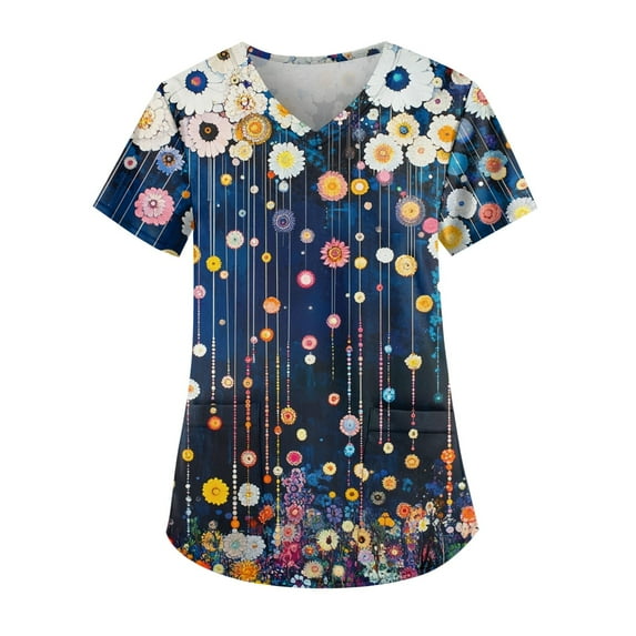 IYYVV Womens Nurse Uniforms Summer Summer Casual Womens Scrub Tops V Neck Short Sleeve Blouse T-Shirts Medical Scrubs with Pockets Dark Blue M