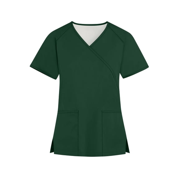 IYYVV Womens Nursing Scrub Tops Working Uniform Solid Color Short Sleeve V Neck Workwear Blouse T-shirt with Pockets Green XL