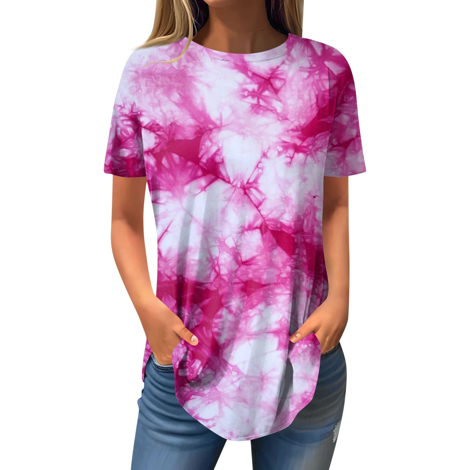 IYYVV Womens Plus Size Tops Summer Short Sleeve Y2K Shirts High Low Hem