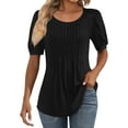 thumbnail image 1 of IYYVV Womens Puff Short Sleeve Tunic Tops Pleated Crew Neck Blouses Dressy Casual Loose Fit Spring And Summer T Shirts Black 3XL, 1 of 6