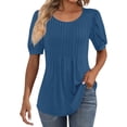 thumbnail image 1 of IYYVV Womens Puff Short Sleeve Tunic Tops Pleated Crew Neck Blouses Dressy Casual Loose Fit Spring And Summer T Shirts Blue M, 1 of 6