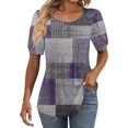thumbnail image 1 of IYYVV Womens Puff Short Sleeve Tunic Tops Pleated Crew Neck Blouses Dressy Casual Loose Fit Spring And Summer T Shirts Purple 2XL, 1 of 6