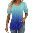thumbnail image 1 of IYYVV Womens Puff Short Sleeve Tunic Tops Pleated Crew Neck Blouses Dressy Casual Loose Fit Spring And Summer T Shirts Royal Blue 2XL, 1 of 6