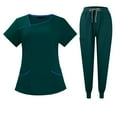 thumbnail image 1 of IYYVV Womens Scrub Sets Plus Size Nursing Uniforms Petite V Neck Scrub Tops and Pants Scrub Set Medical Scrubs Workwear Dark Green XL, 1 of 6