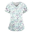 thumbnail image 1 of IYYVV Womens Scrub Tops Daisy Printed Work Uniform T-Shirt V Neck Short Sleeve Nurse Scrubs Tunic Blouse with Pockets Light Blue 4XL, 1 of 2