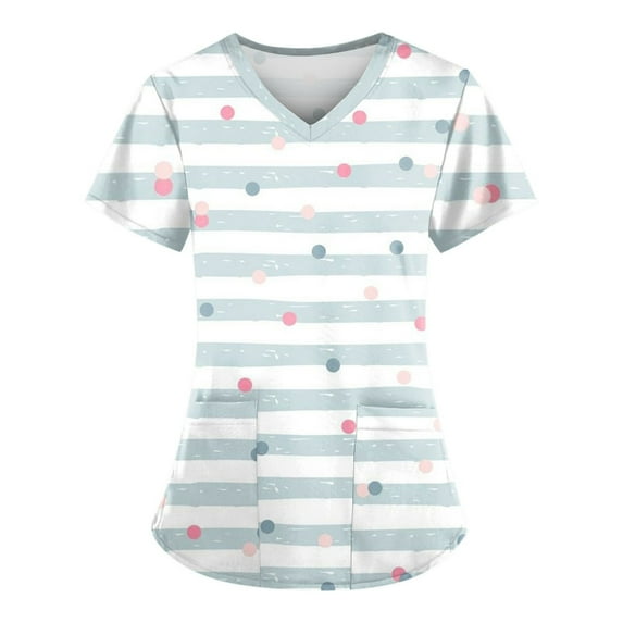 IYYVV Womens Scrub Tops Daisy Printed Work Uniform T-Shirt V Neck Short Sleeve Nurse Scrubs Tunic Blouse with Pockets Royal Blue 5XL