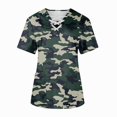 thumbnail image 1 of IYYVV Womens Scrubs Top Medical Workwear Cross V Neck Graphic Camo Print Working Nurse Uniforms Plus Size Stretchy Nursing Short Sleeve Tee Tops with Pockets Dark Green 3XL, 1 of 3