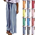 thumbnail image 1 of IYYVV Womens Summer Casual Striped Pants Loose Wide Leg Lounge Pants Elastic Waist Palazzo Trousers with Pockets Orange 2XL, 1 of 9