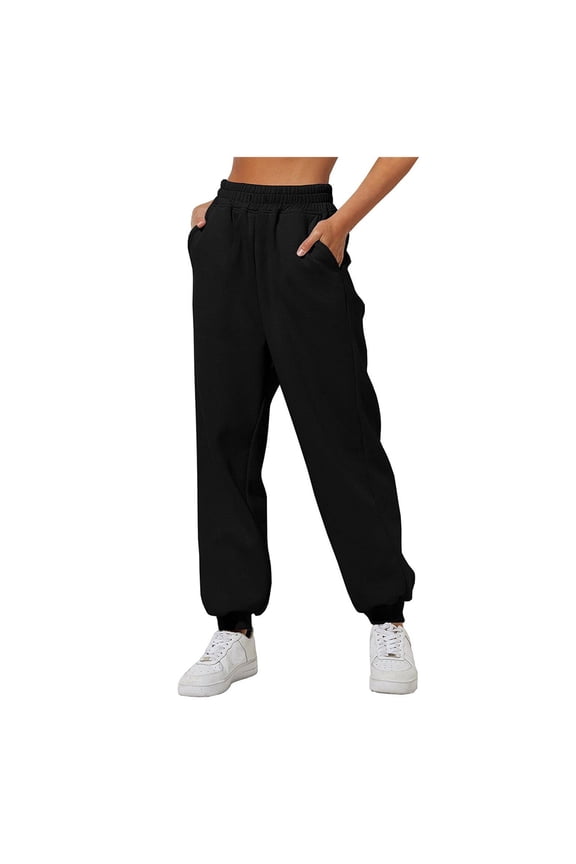 Womens Sweat Pants with Pockets Elastic Waistband Petite Lounge Pants Baggy Sweatpants Solid Color Sweatpants Joggers Black XL