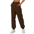 thumbnail image 1 of IYYVV Womens Sweat Pants with Pockets Elastic Waistband Petite Lounge Pants Baggy Sweatpants Solid Color Sweatpants Joggers Brown 2XL, 1 of 6