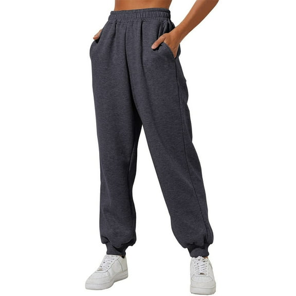 IYYVV Sweatpants for Women with Pockets Elastic Waist Pants Cinch Bottom Pants Solid Color Womens Joggers Sweatpants 2024 Dark Gray S