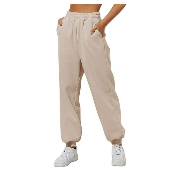 IYYVV Womens Sweat Pants with Pockets Elastic Waistband Petite Lounge Pants Baggy Sweatpants Solid Color Sweatpants Joggers Khaki L