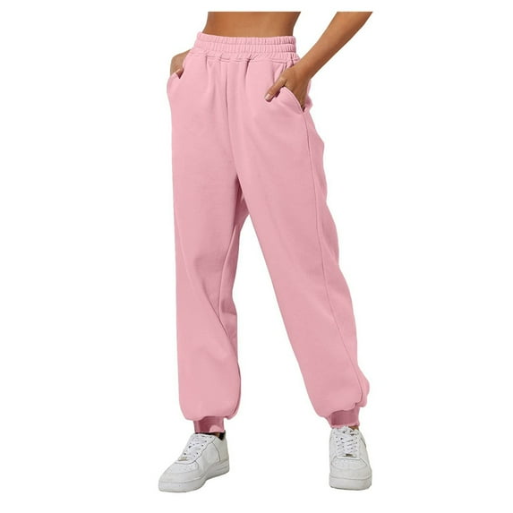 IYYVV Womens Sweat Pants with Pockets Elastic Waistband Petite Lounge Pants Baggy Sweatpants Solid Color Sweatpants Joggers Pink XL