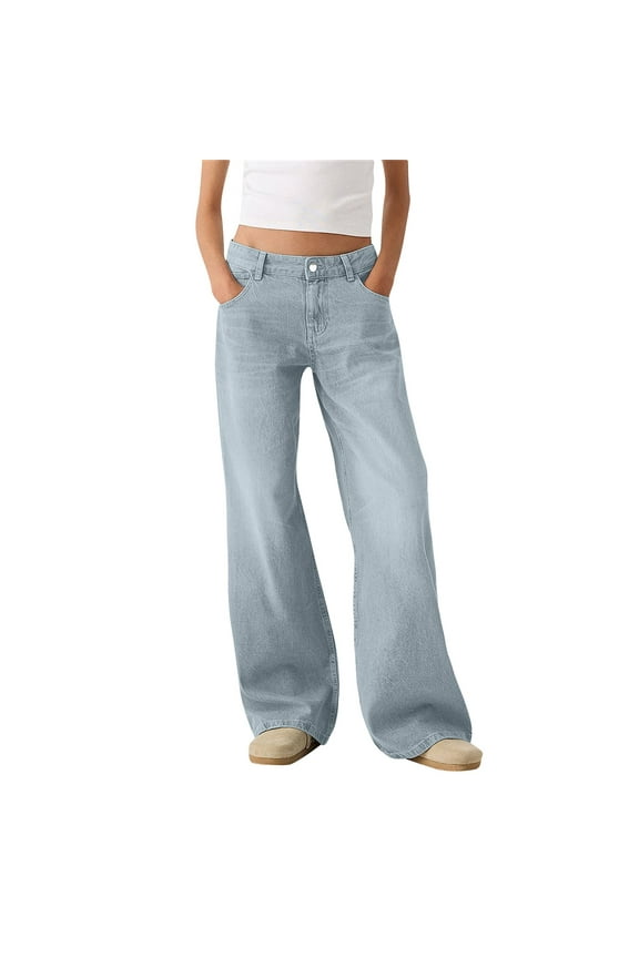 Womens Sweatpants Jeans Boyfriend High Waited Baggy Wide Leg Denim Jeans Y2K Streetwear Loose Fit Pants with Pocket Light Blue 2XL