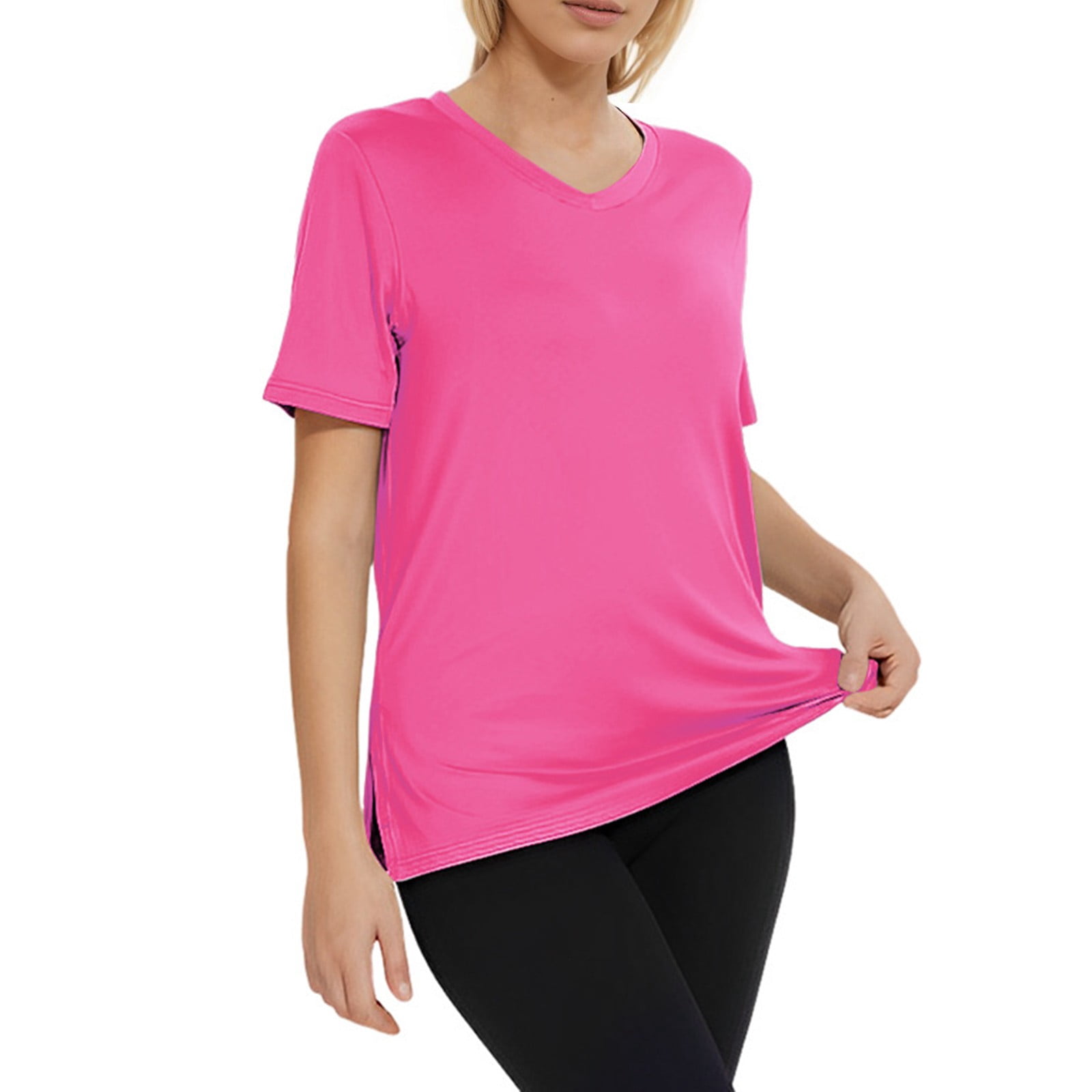 IYYVV Womens T Shirts V Neck Short Sleeve Casual Tops Loose Fit Basic ...