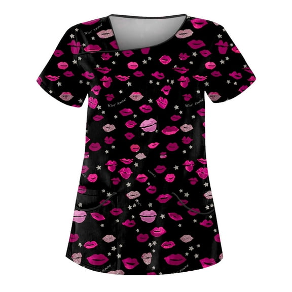 IYYVV Working Uniform Shirts for Women Summer Casual Scrub Tops Women V Neck Short Sleeve Blouse T-Shirts Medical Scrubs with Pockets Wine 3XL