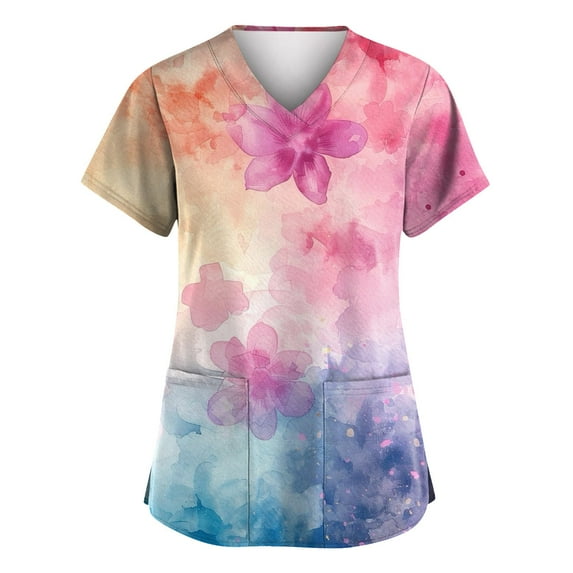 IYYVV Working Uniform Shirts for Women Summer Casual Scrub Tops Women V Neck Short Sleeve Nurse Shirt Tops Medical Workwear with Pockets White 3XL