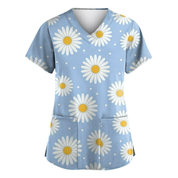IYYVV Working Uniform for Women Plus Size Stretchy Scrubs Tops for Women V Neck Short Sleeve Blouse T-Shirts Medical Workwear with Pockets Multicolor XL