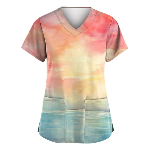 IYYVV Working Uniform for Women Plus Size Stretchy Scrubs Tops for Women V Neck Short Sleeve Blouse T-Shirts Medical Workwear with Pockets Purple Pink 3XL