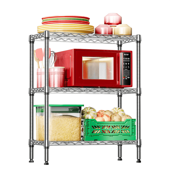 IZEUK 3-Tier Storage Shelf, Metal Wire Shelving Rack for Home Office Organization, 29.5" W x 13.8" D x 35.5" H, 750LBS, Chrome