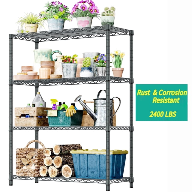 IZEUK 4-Tier Rust-Resistant Metal Storage Rack, Outdoor Heavy Duty Wire ...