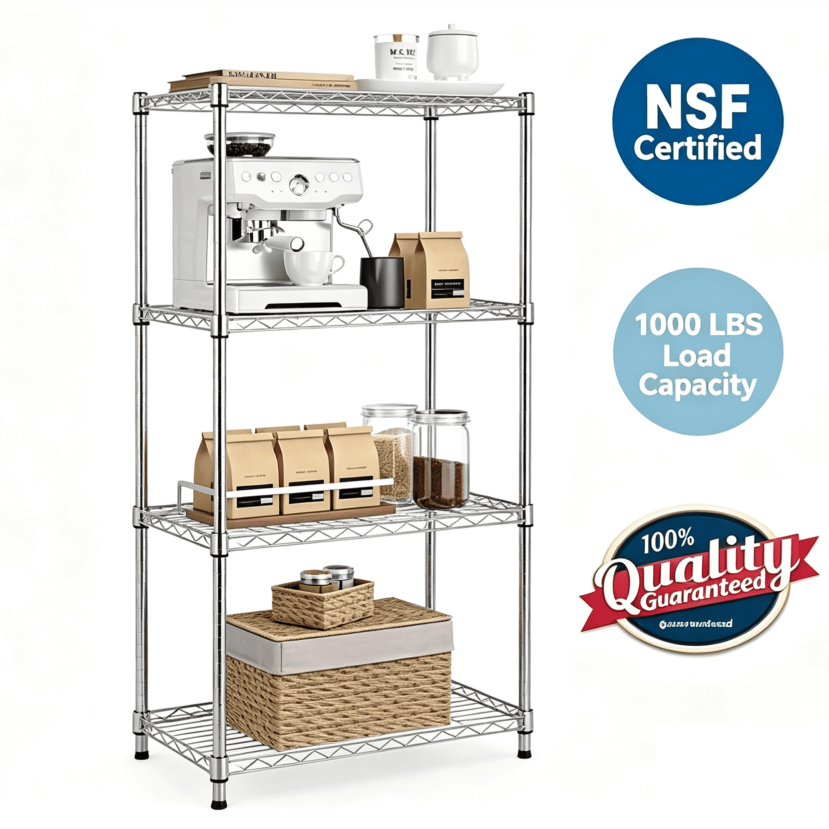 Storing Racking IZEUK, Wire Storage Shelf, 4-Tier, Supports 1000 lbs, Chrome - Walmart.com