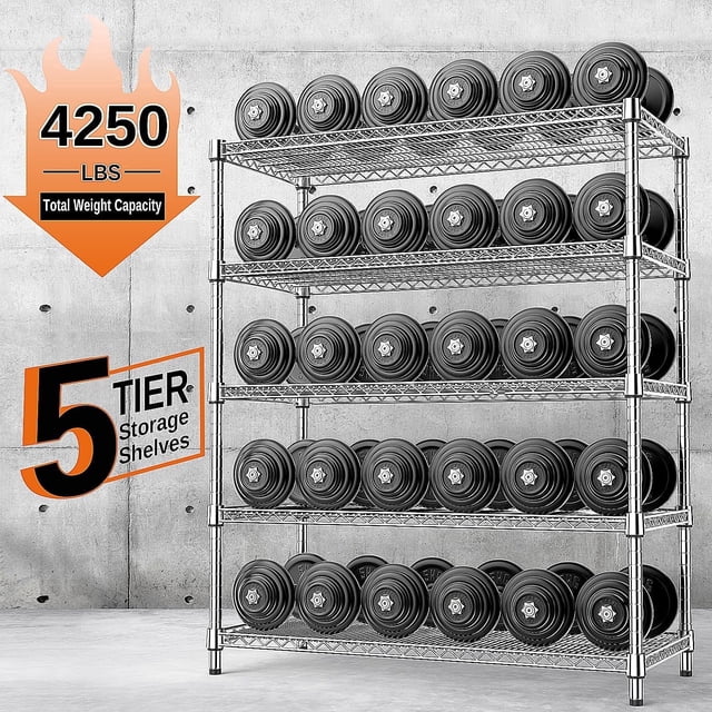 IZEUK 4250 LBS Industrial Wire Shelving Rack, 5-Tier Heavy Duty Metal ...