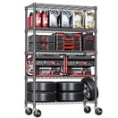 IZEUK 5-Tier Adjustable Wire Shelving Unit with Wheels, Heavy Duty Storage Rack for Garage, 47.2"W x 76.7"H x 17.7"D, Black