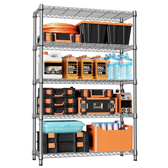 IZEUK 5 Tier Metal Shelves, 45.3" W x 15.7" D x 70.4" H, Heavy Duty Adjustable Utility Shelf Rack for Garage, 1750LBS, Chrome