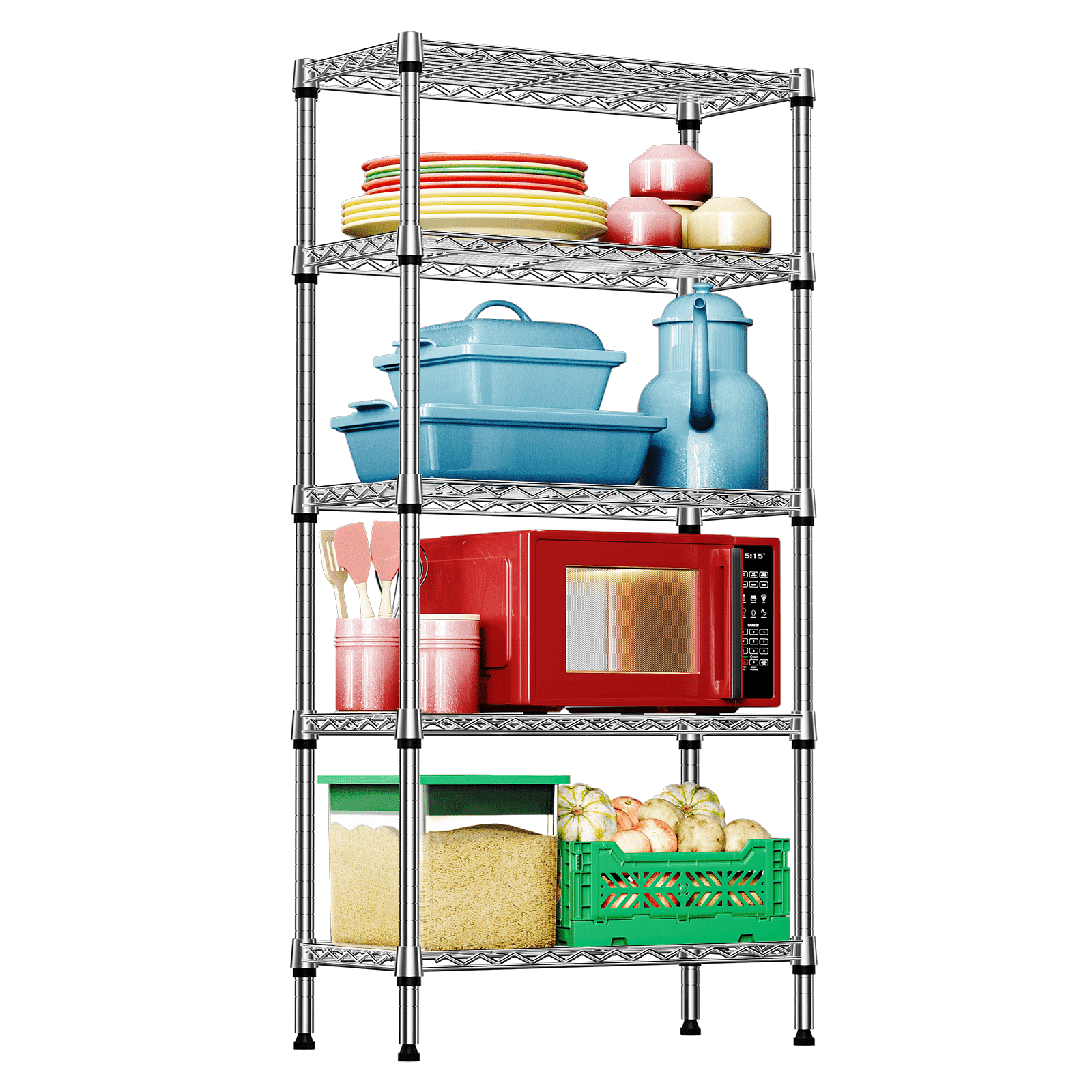 IZEUK 5-Tier Metal Storage Shelves for Kitchen Garage Office, 29.5" W x 13.8" D x 59.5" H, 1250 lbs Capacity, Chrome