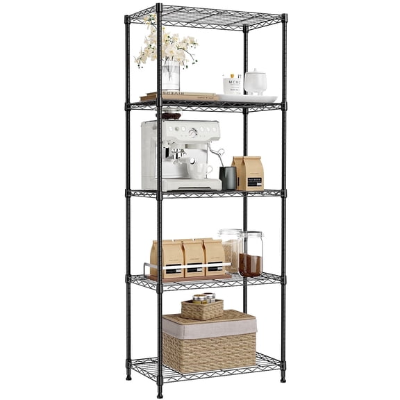 IZEUK 5-Tier Metal Wire Shelf for Kitchen Pantry, 1250 lbs Capacity, 23.6" W x 13.7" D x 63" H, Black