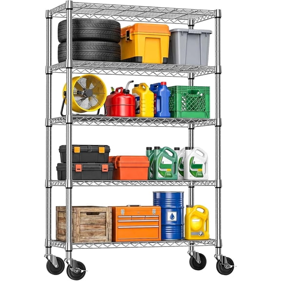 IZEUK 5-Tier Wire Shelving Unit with Wheels, Heavy Duty Storage Rack, 1750 lbs, 47.2"W x 17.7"D x 76.8"H, Chrome