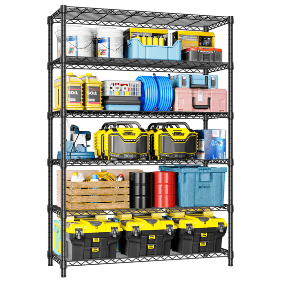 IZEUK 6-Tier Heavy Duty Metal Garage Rack, Adjustable Wire Shelf for Garage Office Warehouse, 17.7" D x 47.2" W x 82.7" H, 2100 lbs, Black