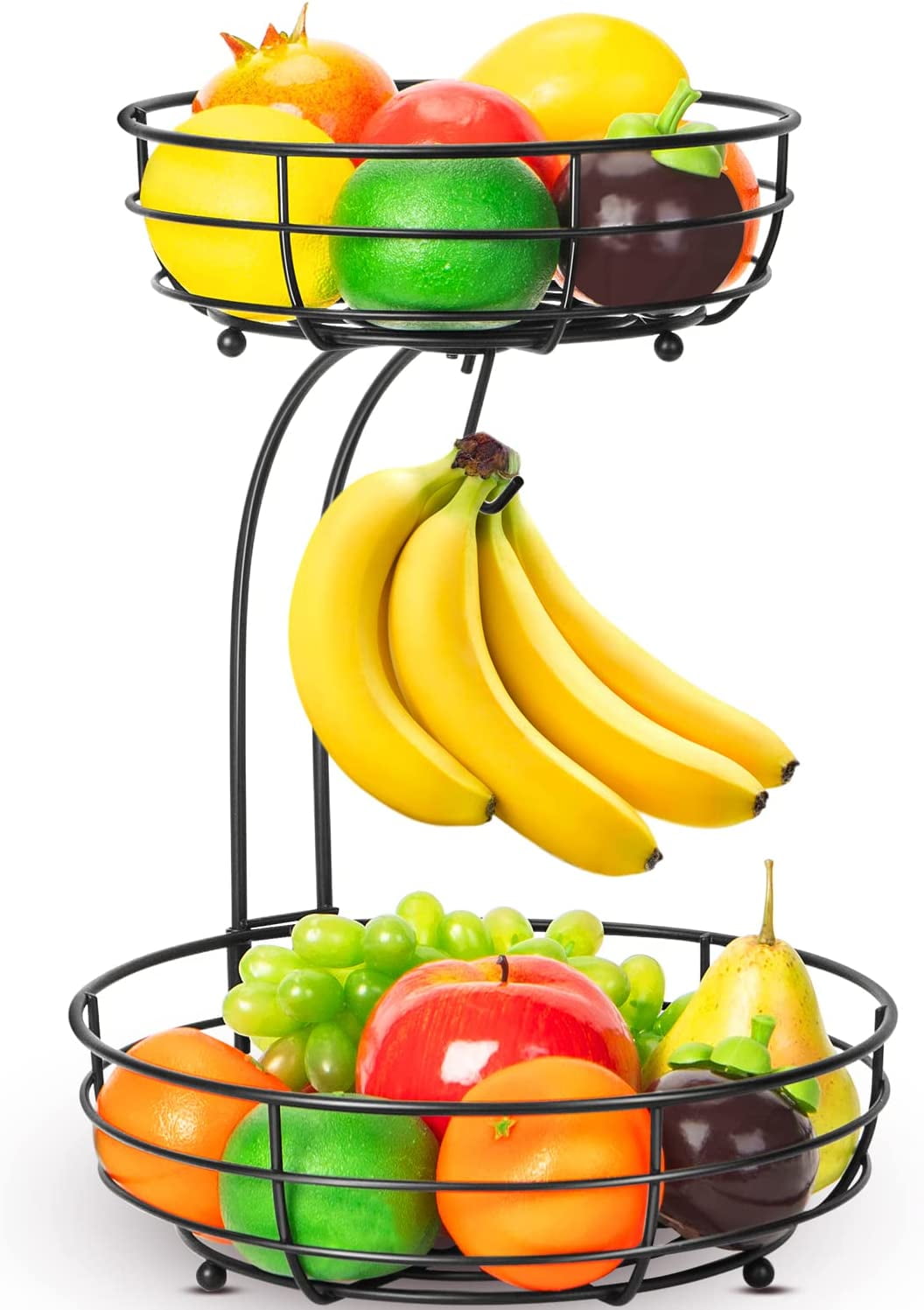Bextsrack 2 Layer Hanging Fruit Baskets with Banana Hanger in Kitchen in  home,Black 