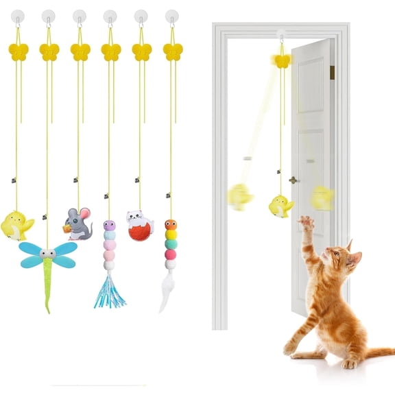 IZEYNO 6 Pack Retractable Cat Toys with Bell, Multicolor Catnip Hanging Toys for Cat, Kitty, Kitten