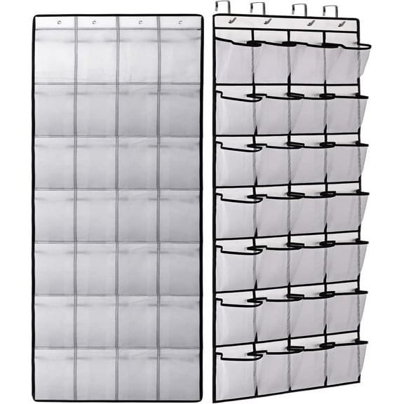 IZEYNO Over the Door Shoe Organizer, 28 Mesh Pockets Hanging Shoe Organizer for Closet, White, 1 Pack