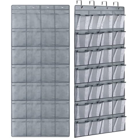 IZEYNO Over the Door Shoe Organizer, 28 Mesh Pockets Hanging Shoe Organizer for Closet, Gray, 1 Pack