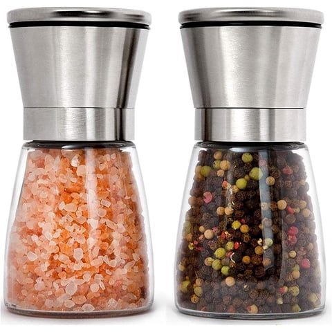 IZEYNO Salt and Pepper Grinder Set of 2, Premium Stainless Steel Spice Mill with Adjustable Coarseness