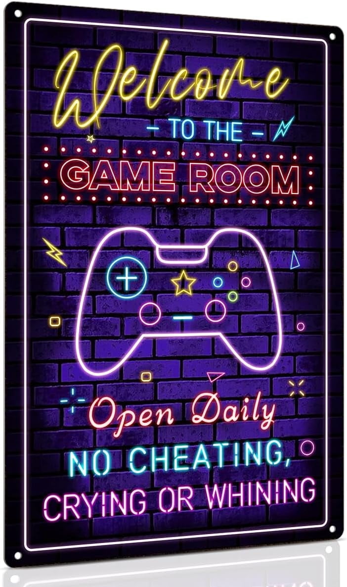 IZEYNO Welcome to the Game Room Sign, 8 x 12 Inch Printed Neon Metal Sign for Gaming Room, Gift for Teen Boy, Boyfriend