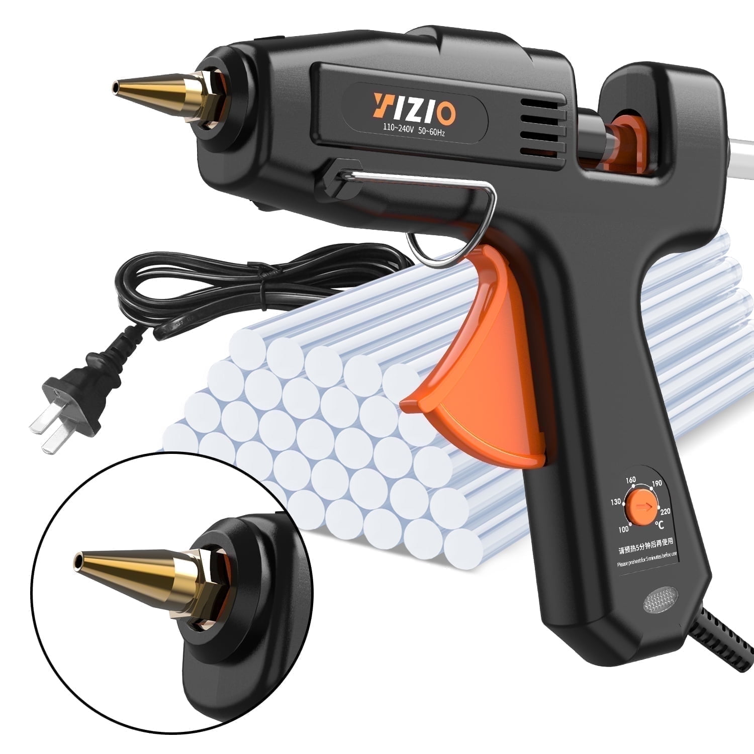 IZIO Adjustable Temperature Hot Glue Gun with 30 Glue Sticks, 100-220°F Fast Heating for DIY Crafts, Home Repairs, Safe & Ergonomic Design(Black)
