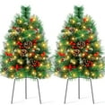thumbnail image 1 of Yexmas 2PCS Small Outdoor Christmas Trees with LED Lights,30" Artificial Xmas Decora for Porch,Yard,Pathway,Garden,PVC+Flocking Pine Needles, 1 of 9