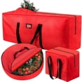 thumbnail image 1 of Yexmas 3 Pack Large Christmas Tree Storage Bag,Fits up to 7.5 ft Artificial Trees,Christmas Wreath Garland Storage Bag,Christmas Ornament Storage Box,Reinforced Handles & Zipper,Red, 1 of 7